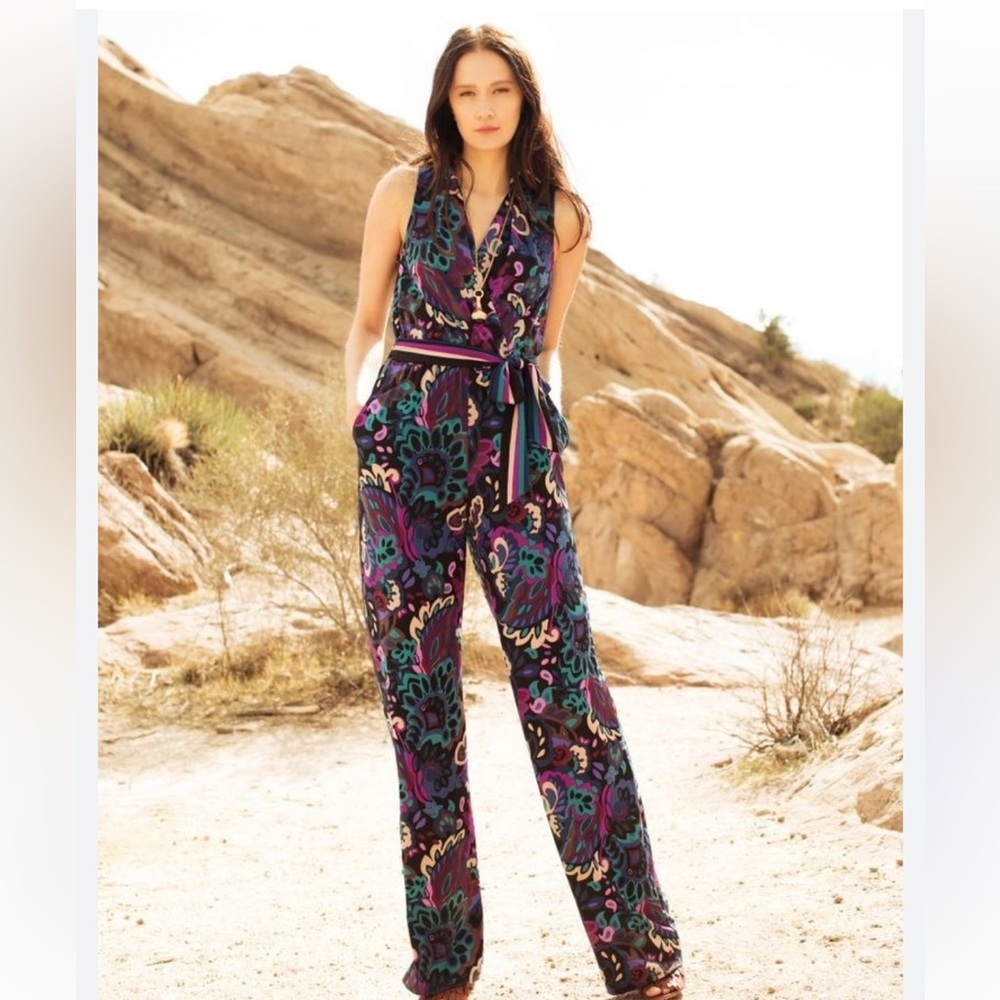 NWT Trina Turk Floral Print Sleeveless Wide Leg Jumpsuit Sz S